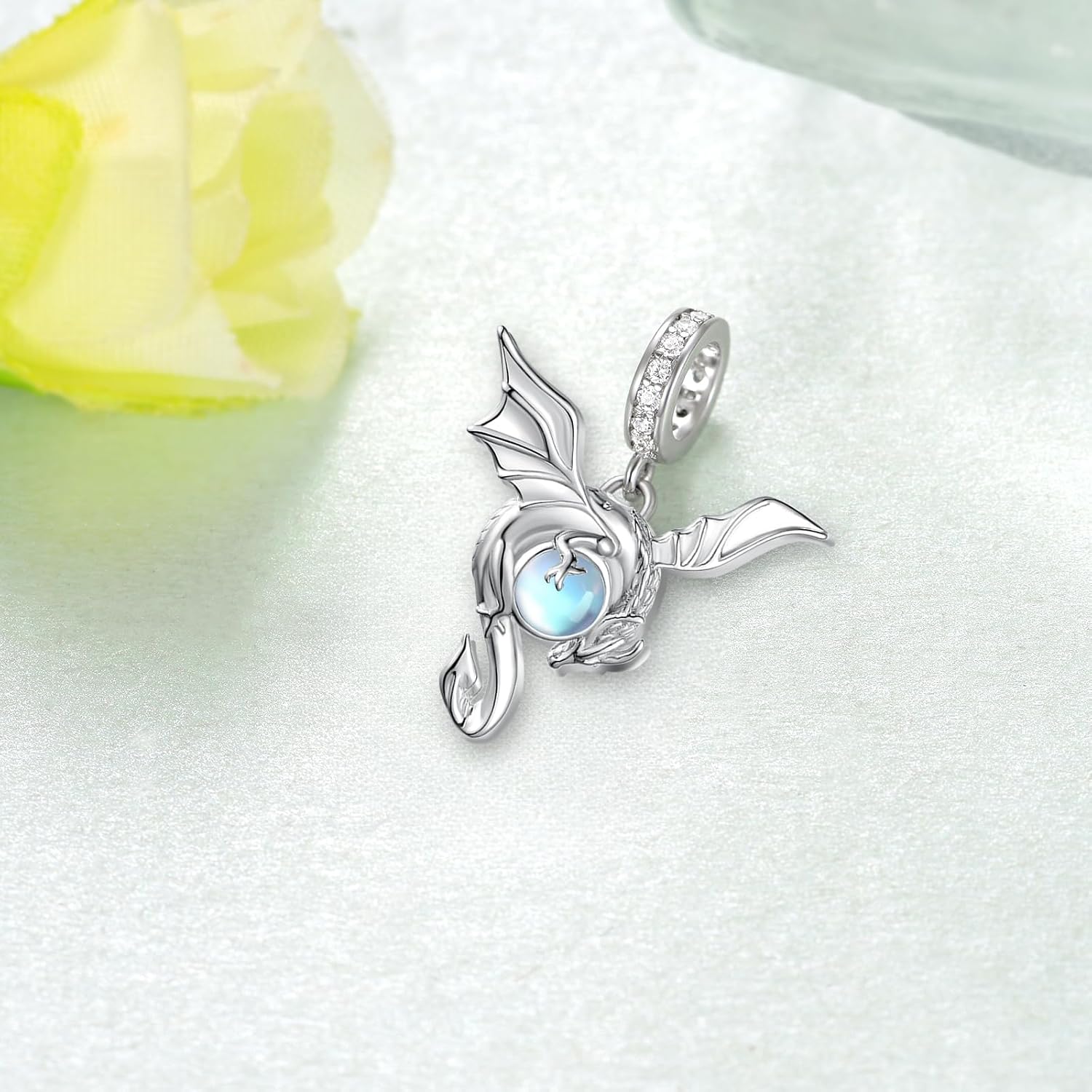 Dragon Charms 925 Sterling Silver Moonstone Dragon Beads Dragon Jewelry Moonstone Dragon Gifts for Women