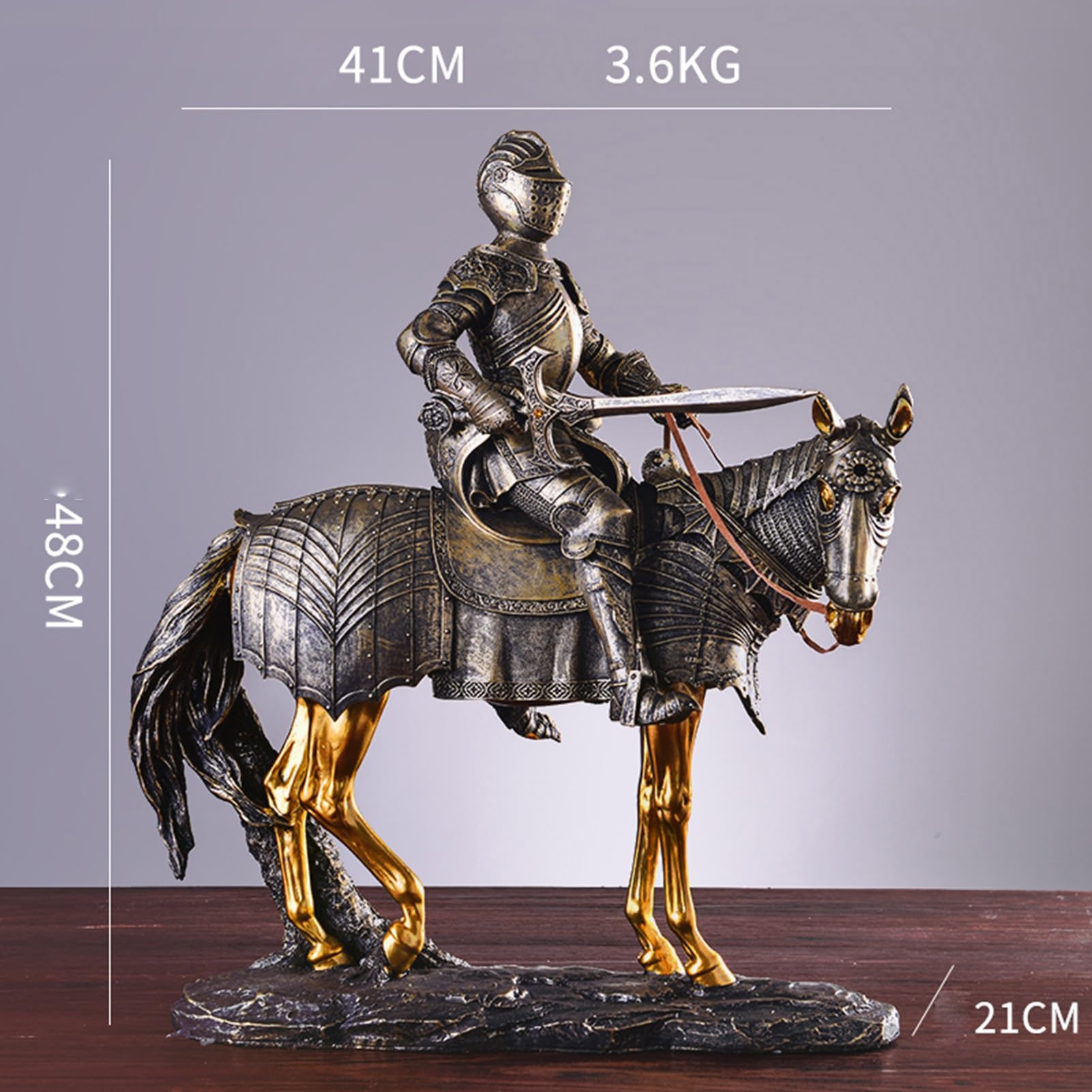 Zabawna statuetka artystyczna rzeźba - figurka na biurko, statuetka rycerza ozdoba zbroi, statuetka do dekoracji biura domowego, rzeźba na koniu kolekcjonerska figurka dekoracyjna, prezent do dekoracji domu (kolor: C)