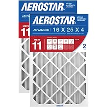 Aerostar 16x25x4 Slim MERV 11 High Efficiency Pleated Air Filter, 2-Pack, Electrostatic AC Furnace HVAC Replacement, Captures Dust Pollen Pet Dander Mold Smoke 15.5x24.5x3.75