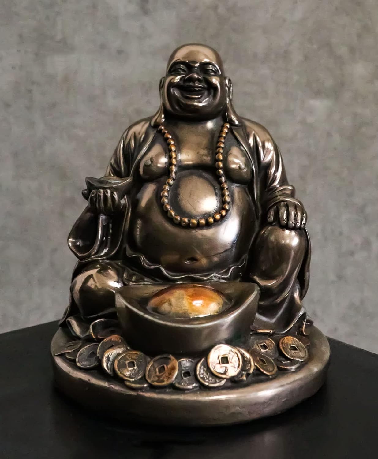 Ebros Laughing Buddha Zen Monk of Prosperity Hotei Holding Golden Nugget Lucky Charm Figurine 4.5" H Talisman Statue for Zen Feng Shui Buddhism Decor Sculpture Eastern Enlightenment
