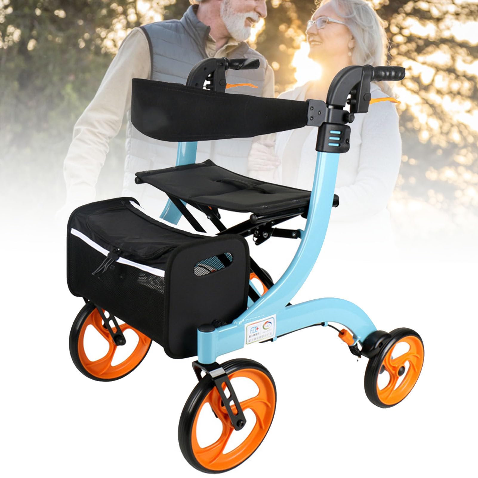 Deambulatore elettrico per sedia a rotelle con sedile, design pieghevole, ruote grandi, facile manovrabilità, comodo cestino per anziani e disabili
