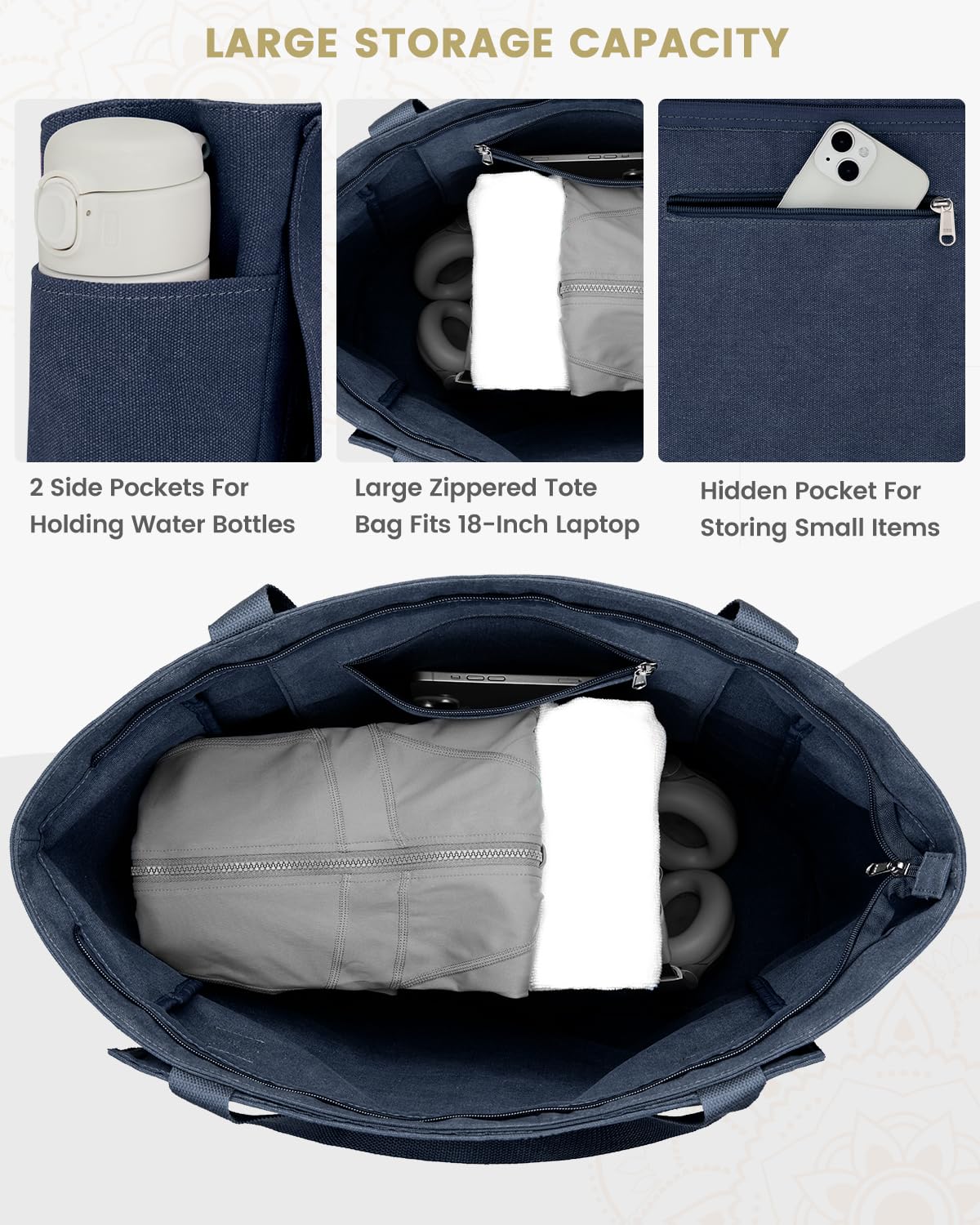 Gonex Sac de Yoga en Toile avec Poches Multiples pour Femmes et Hommes, Sac de Transport en Toile pour Sac Tapis de Yoga, Facile à Sortir et Ranger, pour Pilates, Voyage, Entraînement