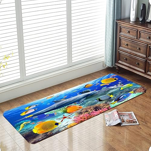 Miniatura 7 de Las bañeras de cocina y baño utilizan tapetes absorbentes antideslizantes, alfombra rectangular 3D de delfín coral de arte moderno (17 x 47