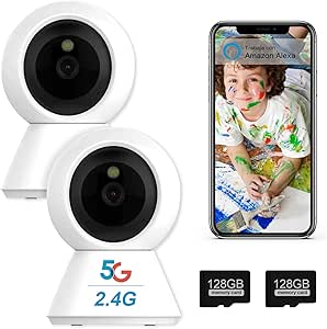 WiFi Camera Indoor Security Camera 2K 5GHz & 2.4GHz Security Camera Cameras for Baby/Elder/Dog/Pet Camera with Phone app Smartphone (2Pcs 128GB SD) asin的图片