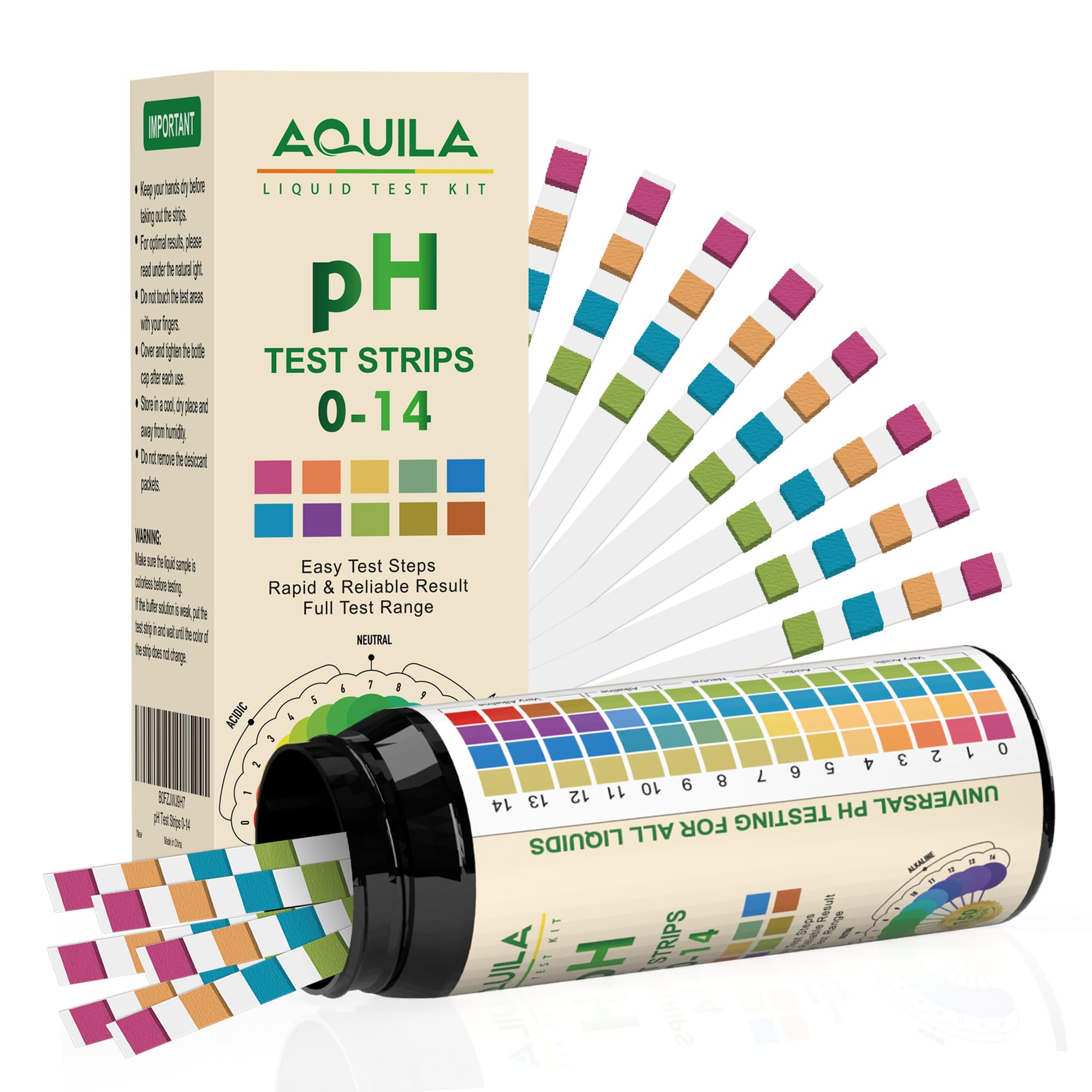 pH Test Strips 0-14, 150CT pH Testing Kit for Drinking Water, Pool Spa Aquarium Fish Tank Urine Saliva Food Beverage Kombucha Soil Hydroponics, Litmus Paper pH Tester Kit for Soap Making, Skincare