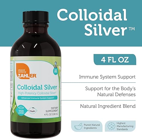 Miniatura 2 de Zahler Líquido de plata coloidal  Apoyo inmunológico avanzado y salud general  100 PPM líquido coloidal de plata líquida bio-activo  Kosher