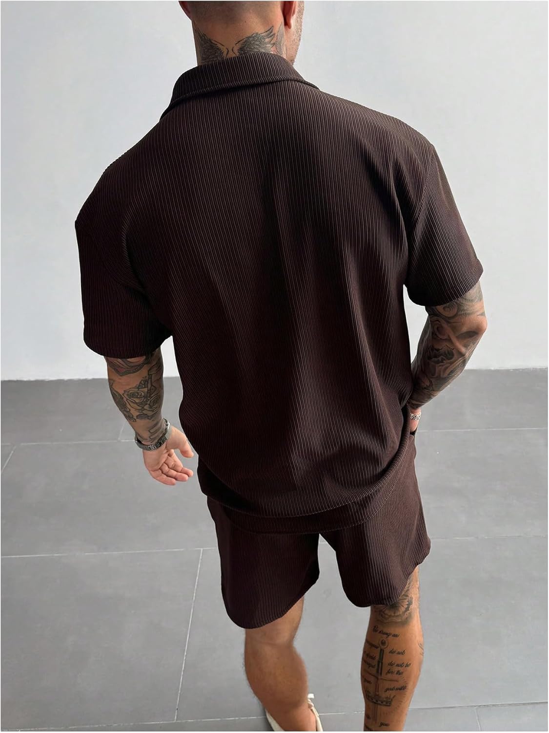 Men's Short Sleeve Button Down Shirts Ribbed Knit Collared Shirts Vacation Work Clothes - Image 2