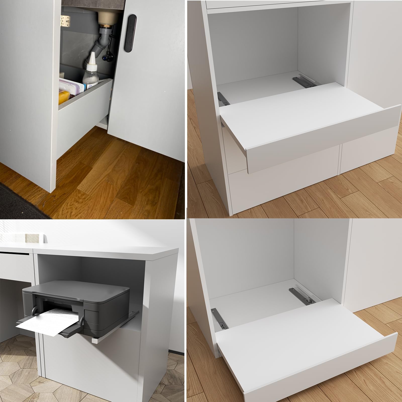 400 mm Glissière de tiroir sous plan de, fermeture en douceur, montage et support par le bas, capacité de charge de 40 kg, extension complète à 3 volets, 1 paire