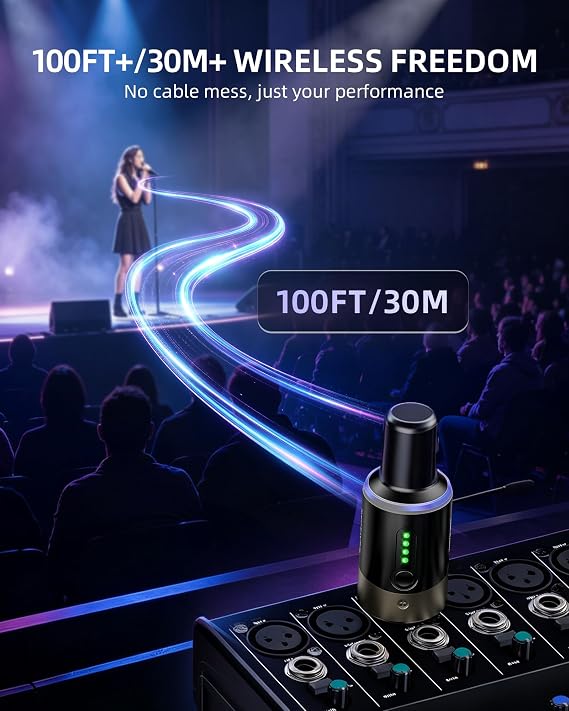 LEKATO 5.8GHz Wireless Microphone XLR Transmitter Receiver System Plug-on