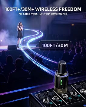 LEKATO 5.8GHz Wireless Microphone XLR Transmitter Receiver System Plug-on