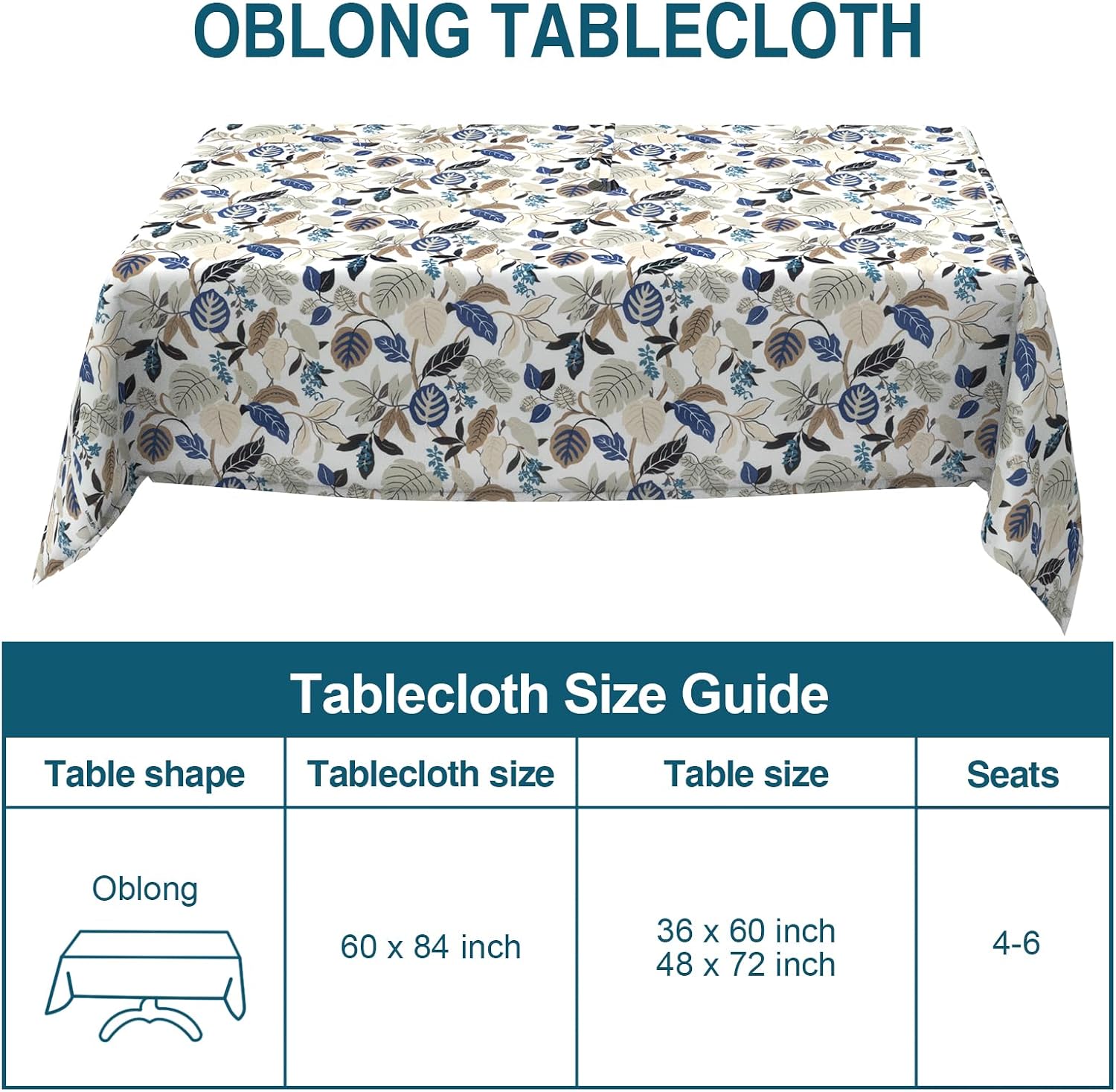 DYTXIII Outdoor Rectangle Tablecloth with Umbrella Hole and Zipper 84" x 60", Water Repellent Floral Picnic Cover, Fade & Wrinkle Resistant Tablecloth for Patio/Garden/Party Table, Leaves Beige