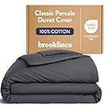 Luxury Percale Duvet Cover – 100% Cotton, Cool, Crisp, Extra-Long Corner Ties, Button Closure, Soft & Breathable – Machine Washable, Duvet Cover Full/Queen Bed Sizes (Slate)