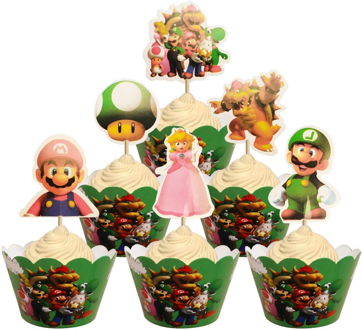 48 pcs Mario Cake Toppers for Kids Birthday Party Cake Decoration Supplies