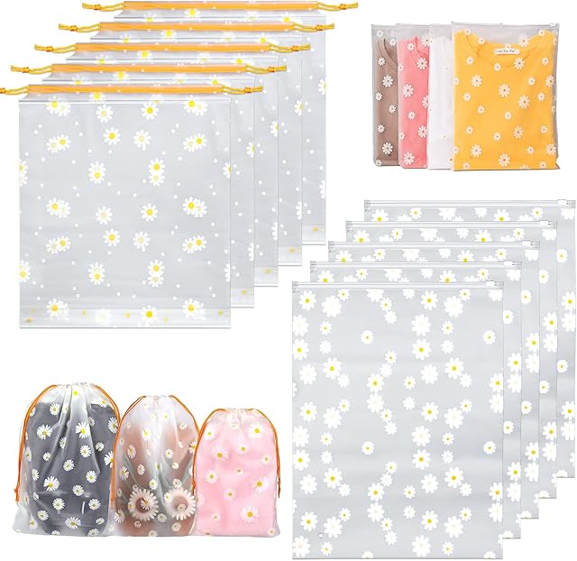 10 Pieces Travel Storage Bags, Reusable Ziplock Bags for Clothes Plastic Drawstring Shoe Storage Pouch, Waterproof Luggage Organizer Bags for Cloth Shoe Underwear Travel Accessories