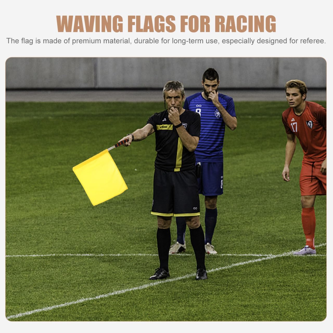 Traffic Flag 18.11X13.58 Inch Lightweight Hand Waving Referee Flag with Comfortable Sponge Handle and Stainless Steel Pole for Outdoor Soccer Matches and Sports Events - Image 8