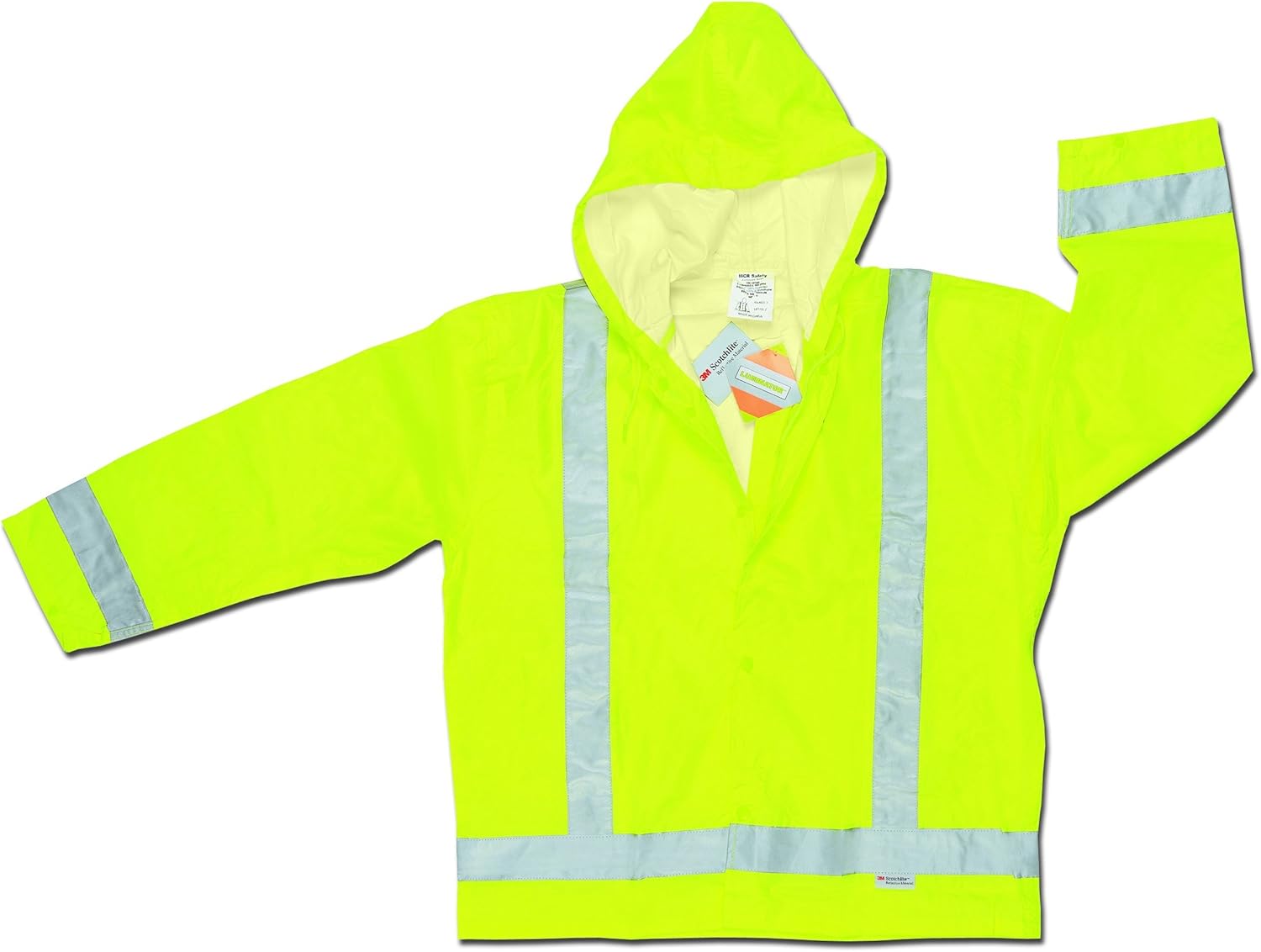 MCR Safety 500RJHXL Luminator Class 3 Polyester/Polyurethane Jacket with Attached Hood and 3M Silver Reflective Stripes, Lime Green, X-Large