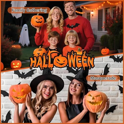 Halloween Temporary Face Tattoo, 14PCS Ghost Pumpkin Spider Bat Demon Tattoo Stickers, Makeup Tattoos for Day of the Dead and Halloween Parties (5x4inch)
