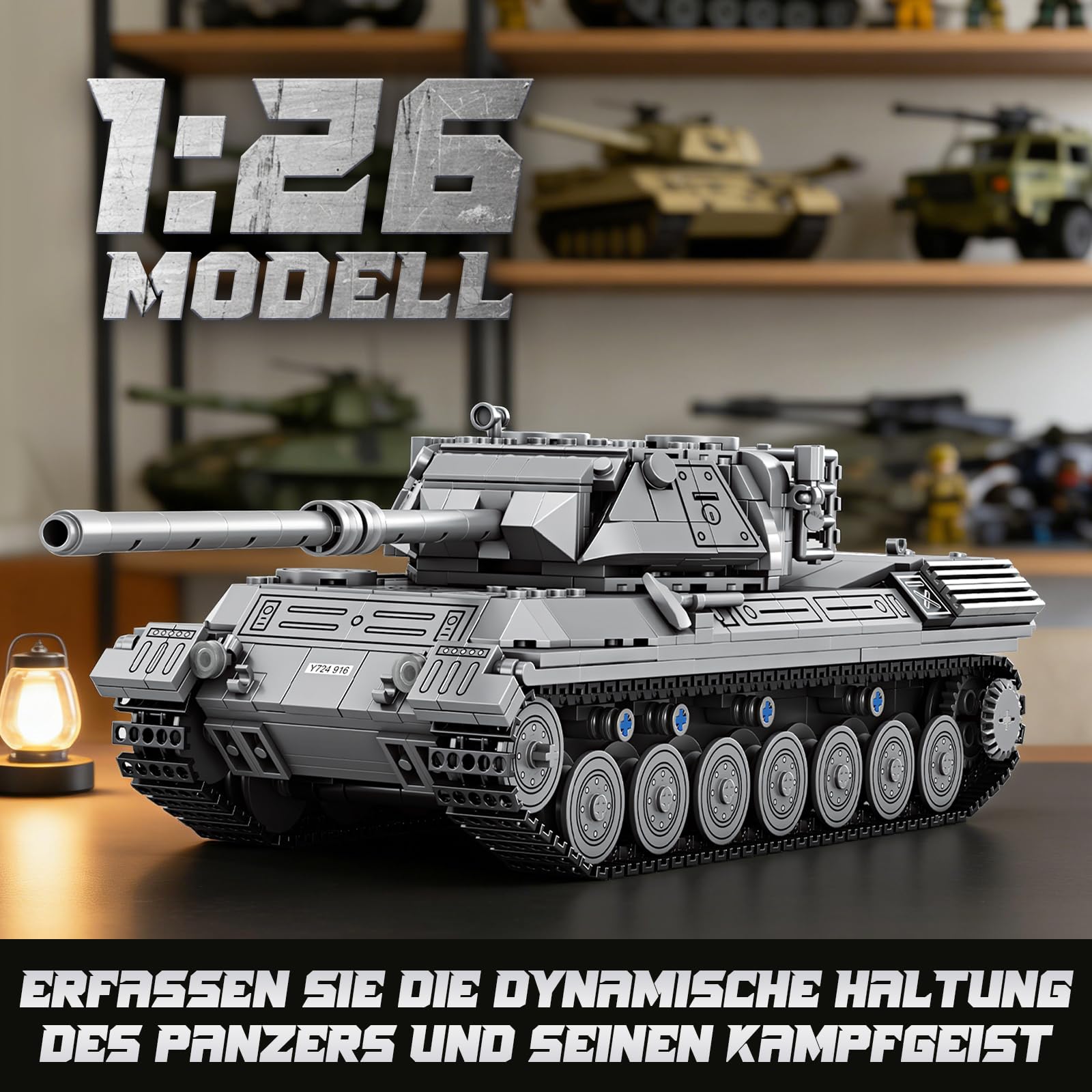 Reobrix 77038 Leopard 1 Panzer Modellbausatz, Klemmbausteine für Erwachsene | Maßstab 1:26, Beweglich Turm, Ketten und Kanone, Militärpanzer, Militärfahrzeuge, World of Tanks Lizenziert, 1273 Teile