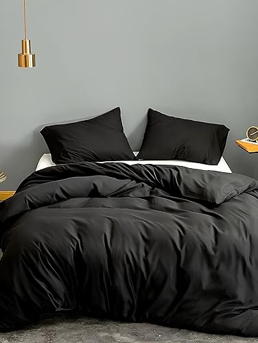 Miniatura 2 de INDACORIFY Funda de edredón de algodón de color negro, ropa de cama bohemia 100% algodón lavado, funda de edredón tamaño Queen, funda de edredón de