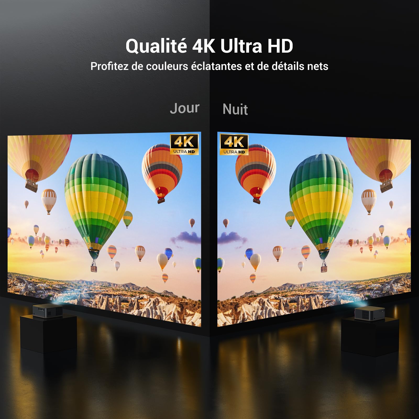 Proiettore 4k【1500ANSI/Auto Focus/Keystone】HAPPRUN AI Evita Ostacoli Videoproiettore TV, WiFi 6 & Bluetooth 5.2 Projector 300'' con 50% Zoom Home Cinema per Telefono/TV Stick/PS5/PC