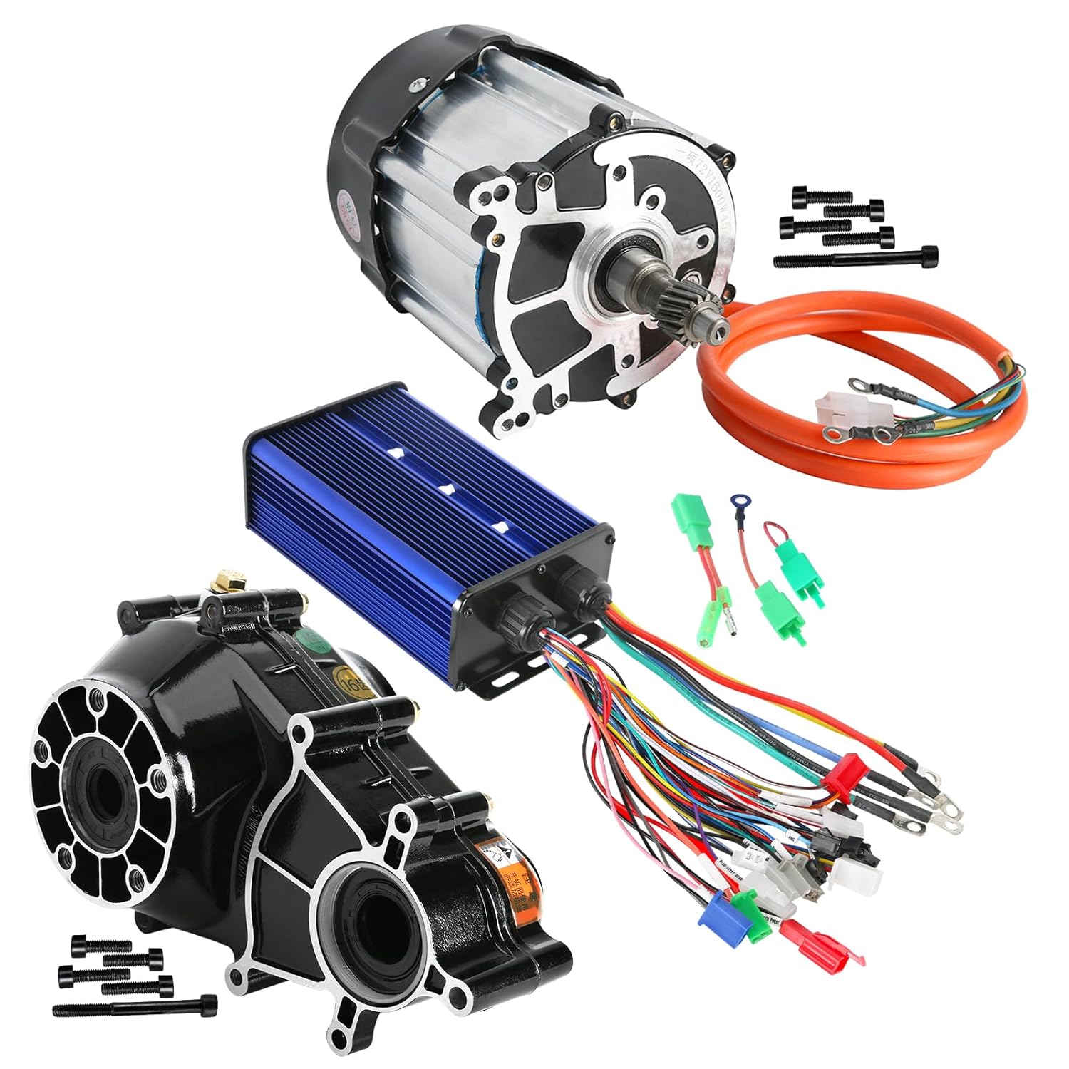 DC 72V 1500W Brushless Electric Motor with Differential Gear Box Transmission and Speed Controller for Electric Go Kart ATV UTV Quad Golf Cart Drift Trike Mini Bike Buggy Tricycle Trailers