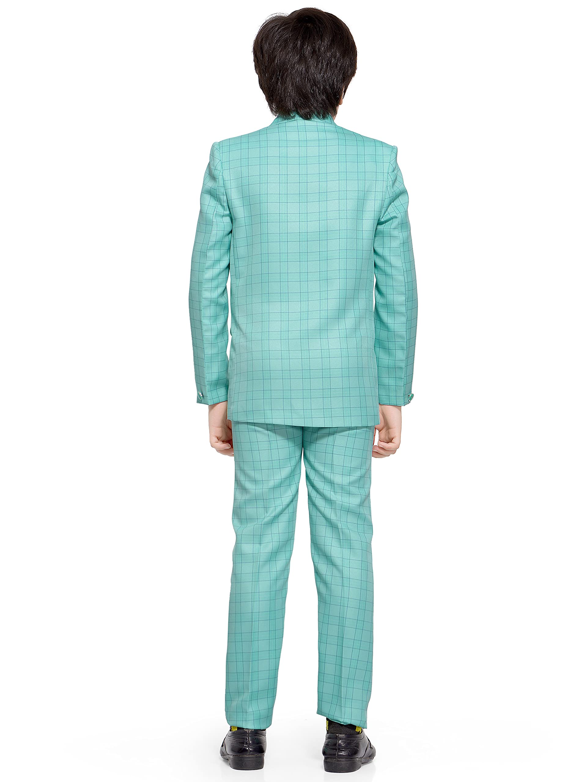 Jeetethnics Boys Turquoise Checked Coat Suit Set with Waistcoat Shirt and Trousers (9089) 1