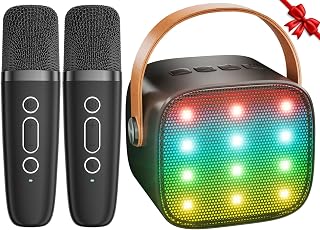 Ankuka Karaoke 2 Micrófonos Karaoke Infantil Bluetooth con Micrófono Inalámbrico Altavoz con Luces LED Regalo Niña Juguete Que Cambia de Voz Negro