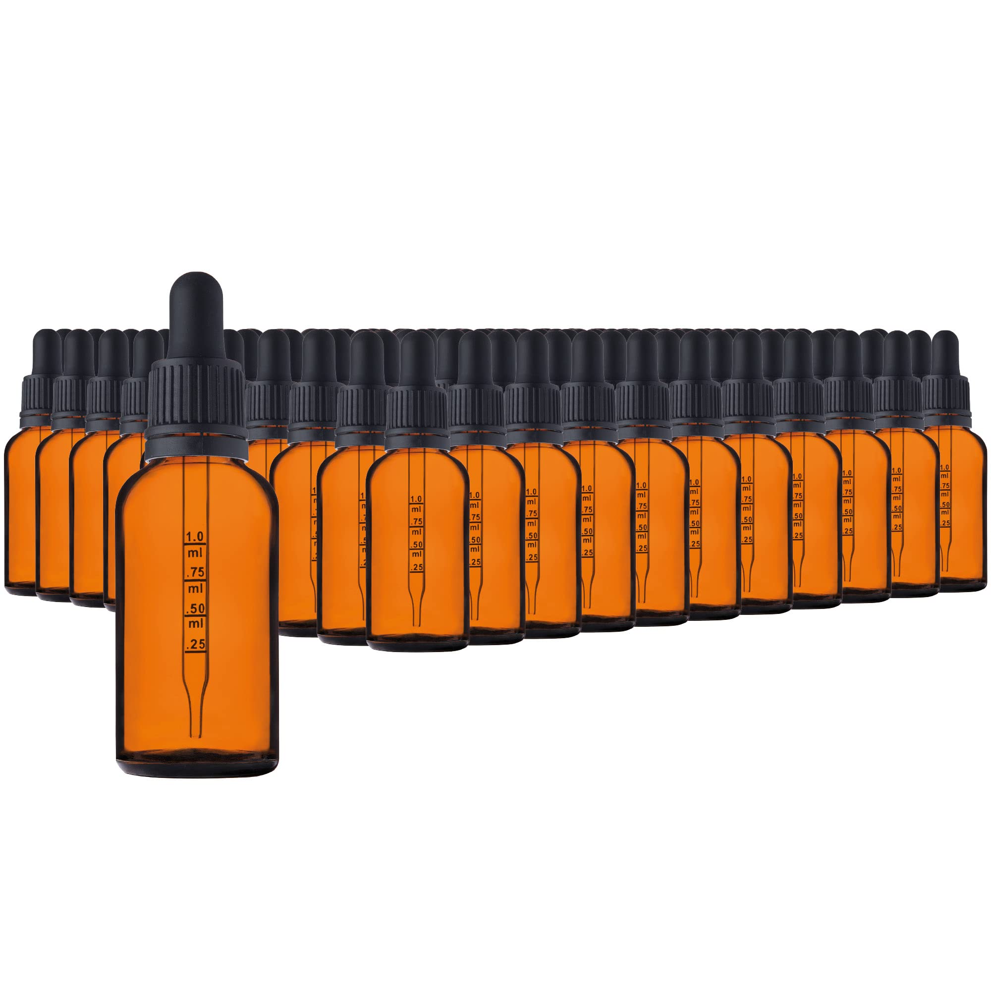 30ml-110 pièces de Flacon de Pipette Petit Flacon en Verre - Verre d'apothicaire en Verre Ambré avec Capuchon de Pipette Noir Comprenant 5 Pièces d'accessoires Bouteilles en Verre Brun