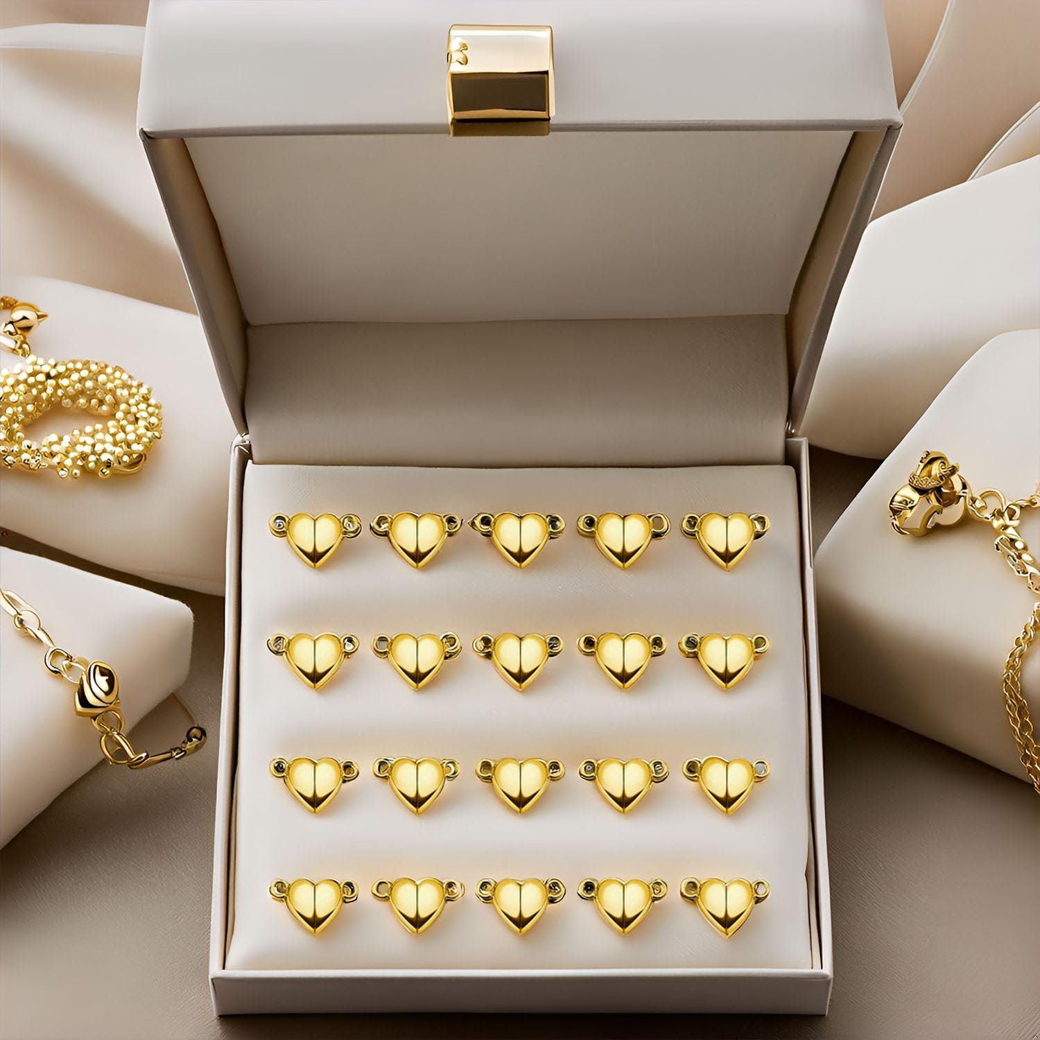 Heart Shaped Magnetic Clasps for Jewelry Making, Gold and Silver, 20-Pack Necklace Bracelet Closures (10gold10silver/8mm) - Image 7