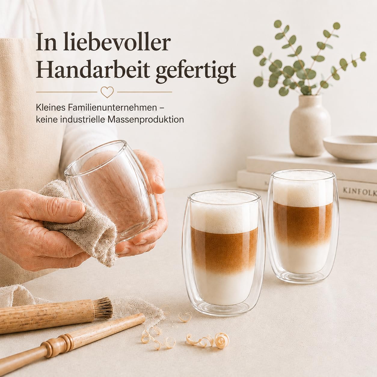 LAPRESO® Latte Macchiato Gläser doppelwandig 6er Set 350ml - Doppelwandige Gläser modernes Design Cappuccino Tassen Teegläser aus Borosilikatglas