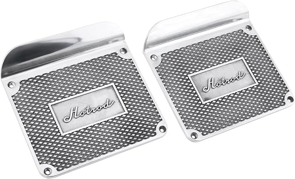 Speedway Motors Polished Aluminum Hot Rod Step Plates, Diamond Pattern Universal Fit Foot Step Pair with 8.5 x 8 Inch Plates and Raised Script Design for Custom Builds
