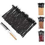 DAIXI 0.8cm Thickness 6-18 Inch 10 Strands 100% Real Human Hair Dreadlock Extensions for Man/Women Full Head Handmade Can Be Dyed and Bleached Soft loc Extensions with Needle and Comb