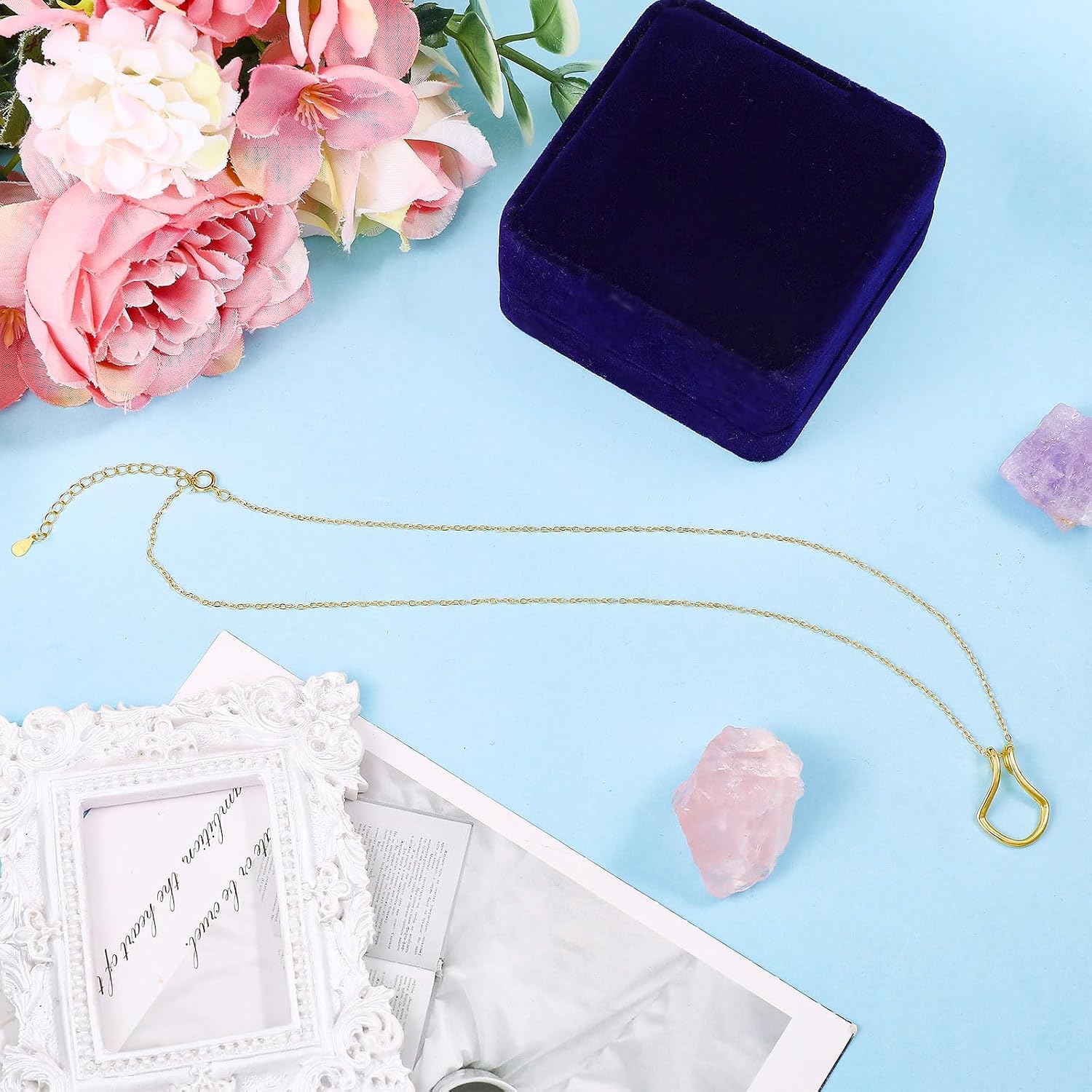 Gold 925 Sterling Silver Necklace with Velvet Jewelry Box 0.59 In Minimalist U-Shaped Dainty Tiny Pendant Necklace for Women Wedding Engagement Bride Wife Valentine's Day Birthday Gift