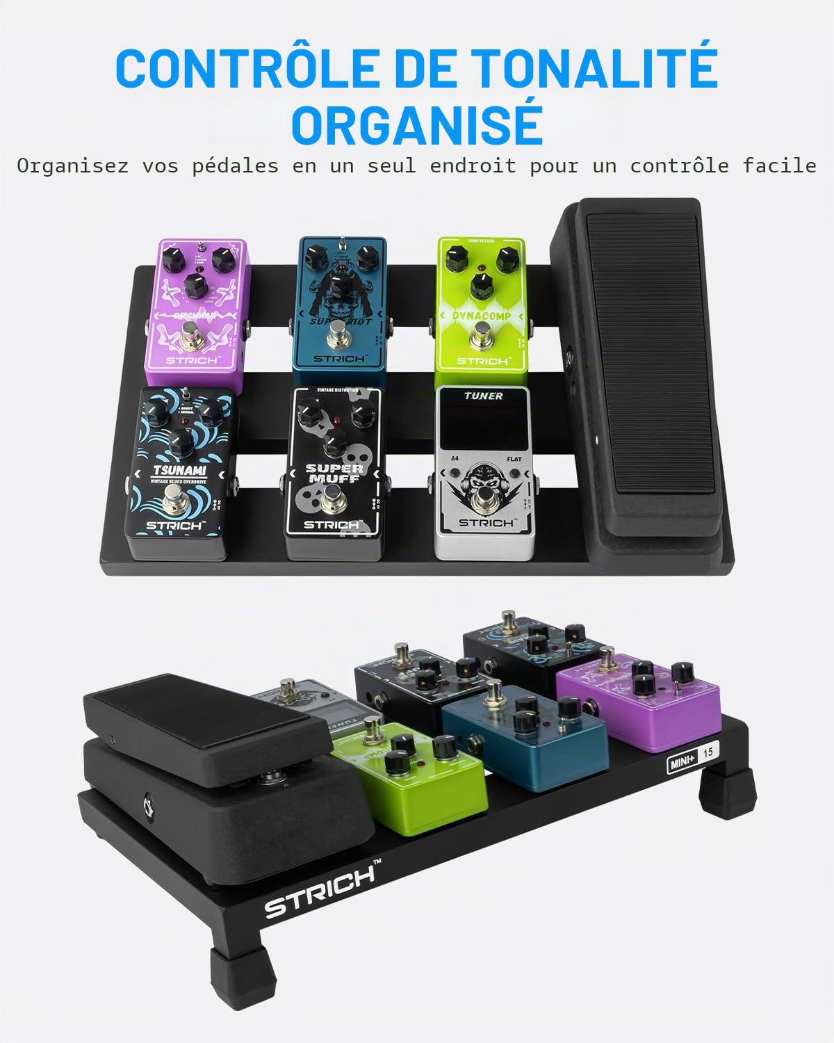 STRICH Pedalboard Guitare, Pédalier de guitare en alliage d'aluminium 0,5 kg Super Light Effect Pedalboard 38,1 x 21,6 cm avec sac de transport, MINI+ 15