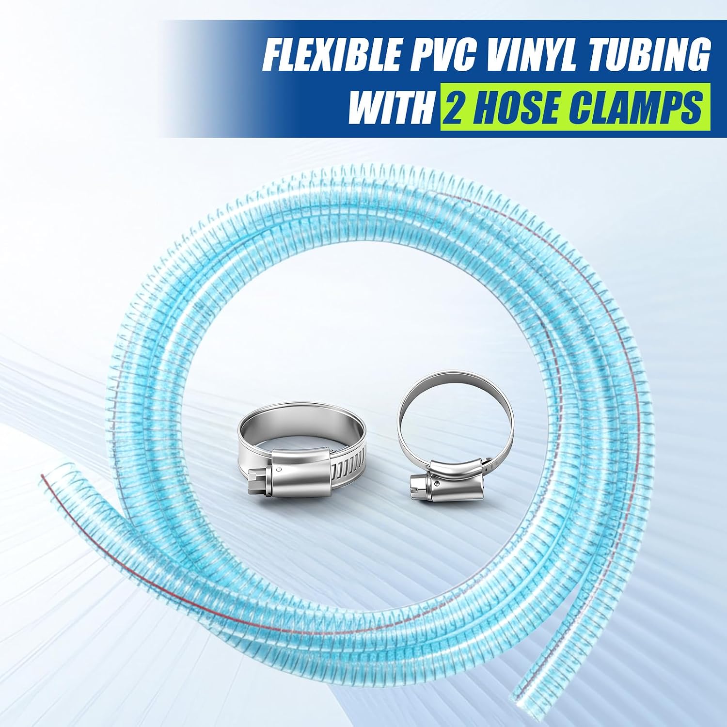 eBoot 1 Inch Suction Hose for Fuel Diesel Transfer Pump, 6.5ft Clear PVC Suction Hose with 1" & 3/4" Threaded Couplings, Oil Diesel Kerosene Transfer Tube Includes Clamps