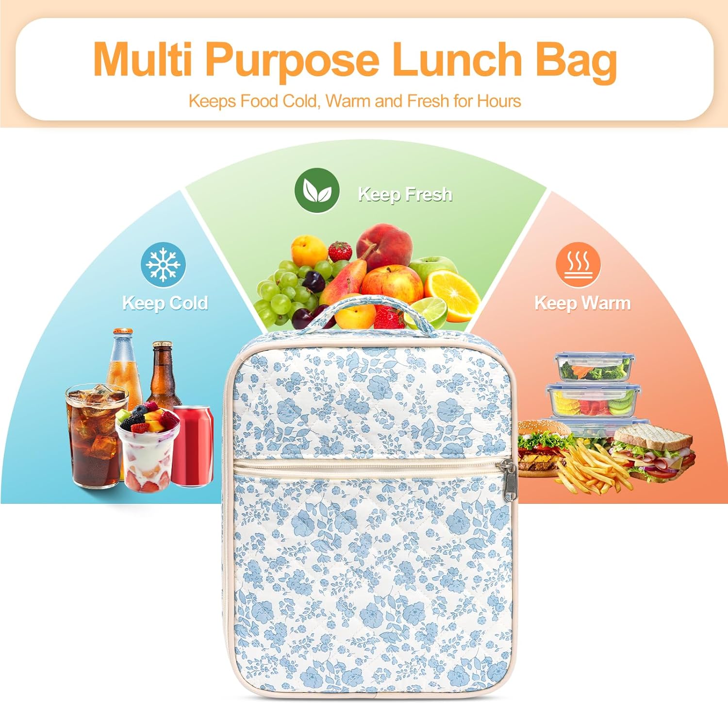Lunch Box for Women,Adult Small Lunch Bag,Reusable Insulated Lunch Box,Quilted Portable Lunch Bags - Image 4