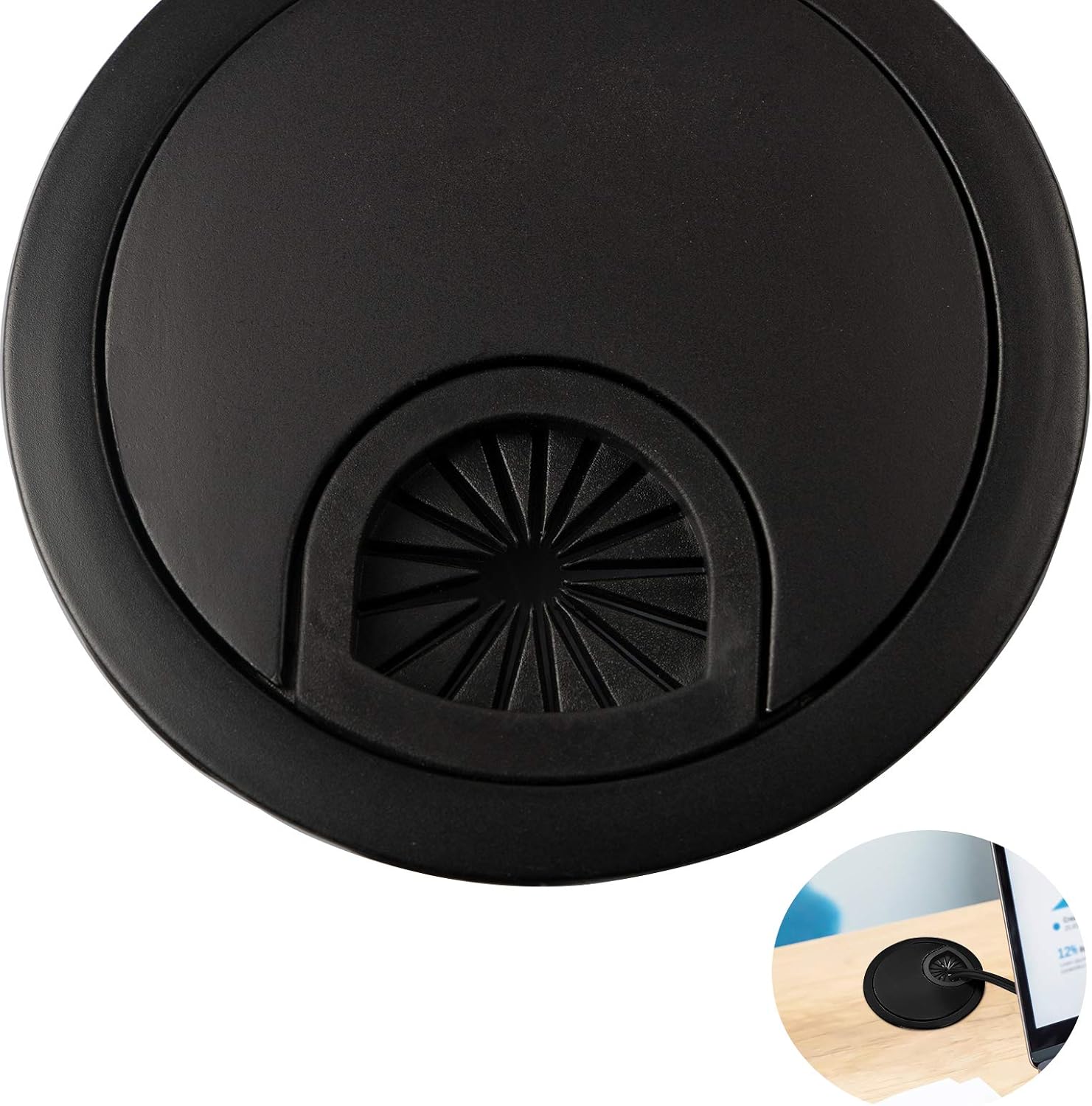 Desk Grommet for Wire Organizer,PC Computer Desk Plastic Grommet Cord, Tidy Cable Hole Cover Organizers,2 Pack (60mm, Black)