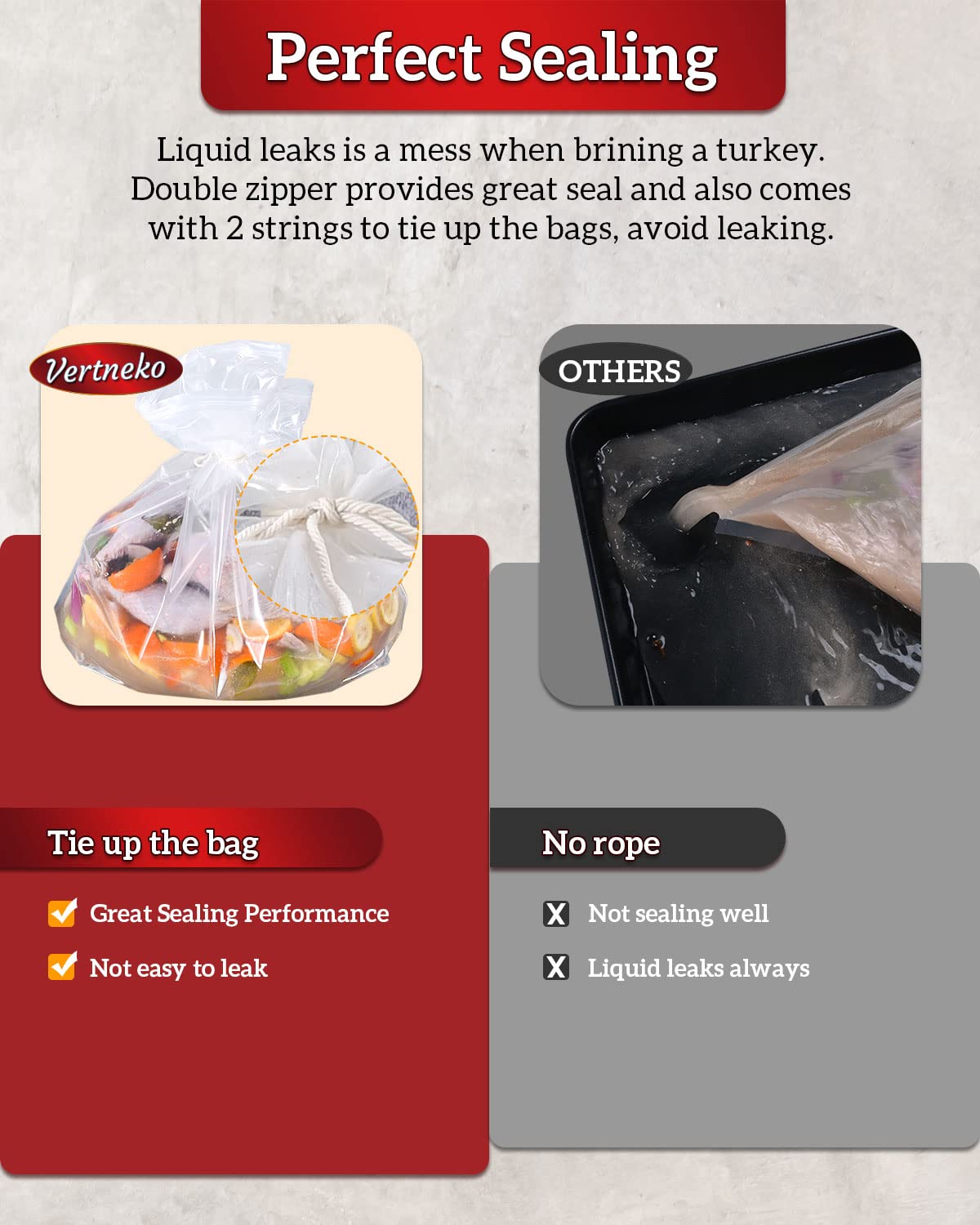 Turkey Brine Bags, 26"×22", 2 Pack, Holds up 35lbs, Thicker Brining Bags with Double Zip Lock & 2 Cotton Strings, Extra Large Brine Bag Fits for Turkey, Chicken, Beef, Fish, Lamb, Pork - Image 2