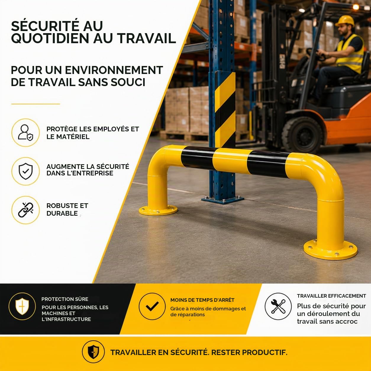 Arceau de protection plat de 100 cm avec genouillères pour étagère, étagères, allée, cour et garage, barrières de protection
