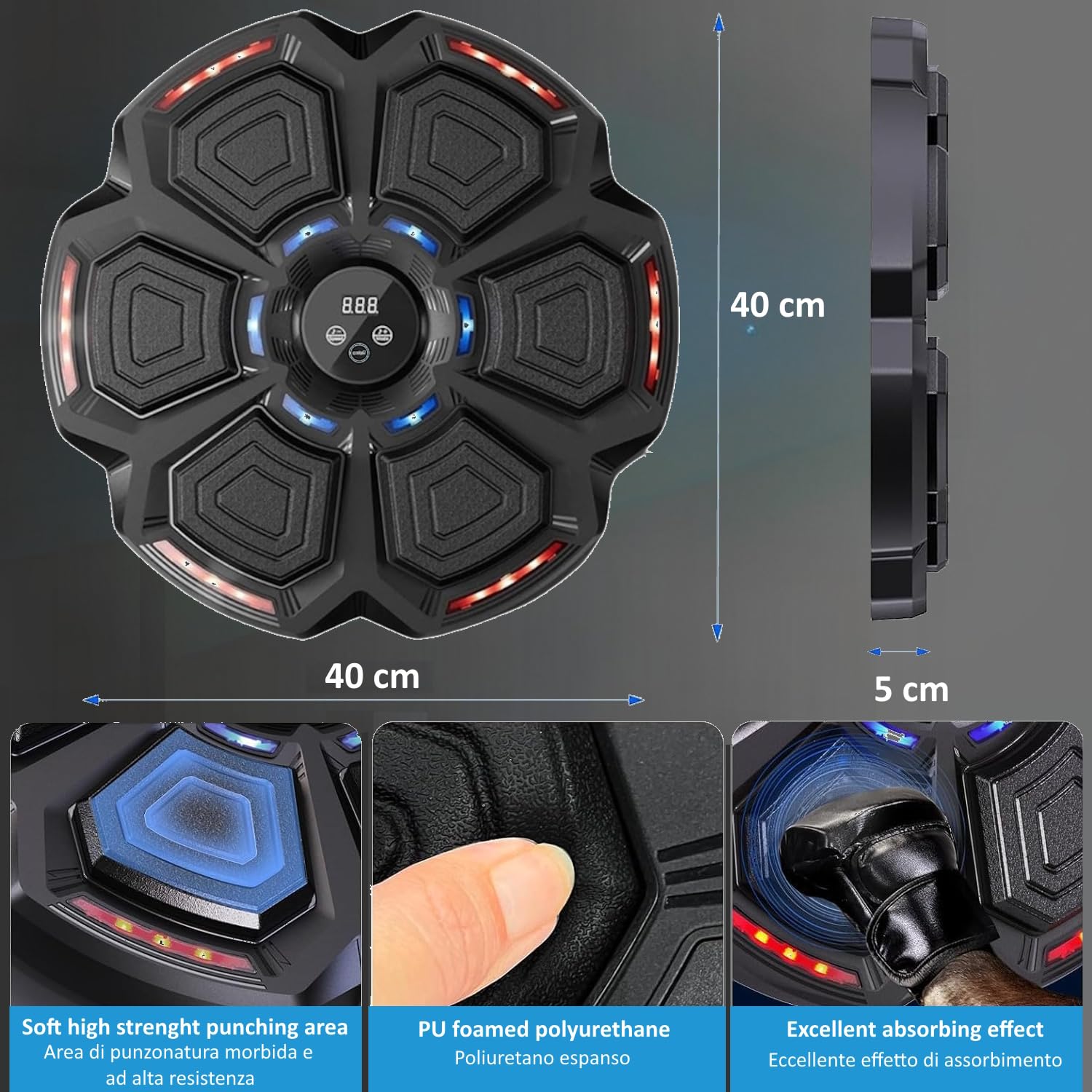 FFitness Music Boxing Machine 9 velocità di Allenamento con Bluetooth Attrezzatura Boxe Bersaglio da Parete con Display Contatore Tirapugni Elettronico da Muro