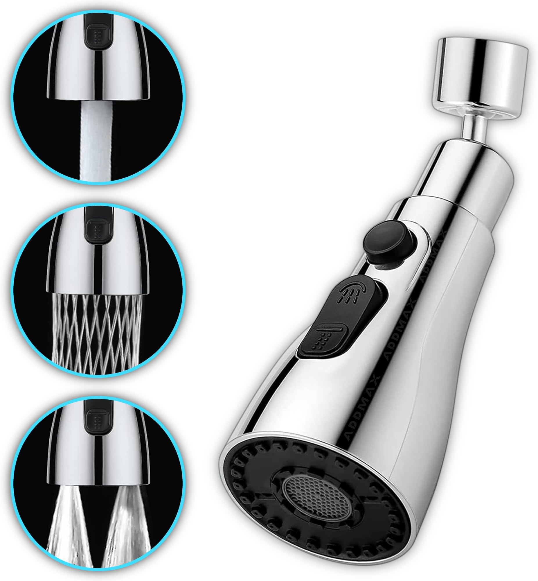 ADDMAX Universal Kitchen Faucet Tap Extender for Kitchen Sink 3-Function Pull Down Sink Sprayer Pull Out Spray Head Rotatable Anti-Splash Kitchen Rotating Sink Faucet Aerator