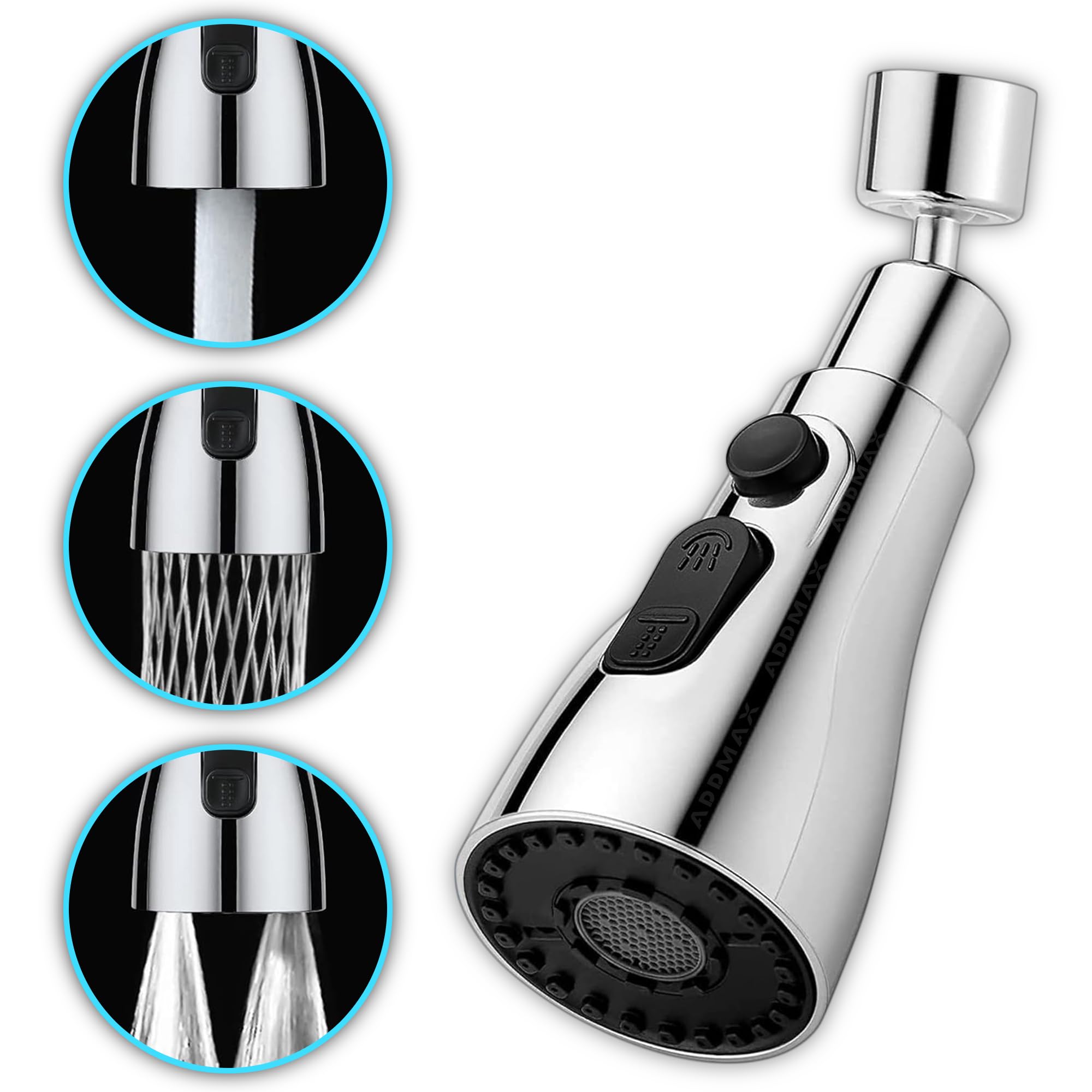 ADDMAX Universal Kitchen Faucet Tap Extender for Kitchen Sink 3-Function Pull Down Sink Sprayer Pull Out Spray Head Rotatable Anti-Splash Kitchen Rotating Sink Faucet Aerator