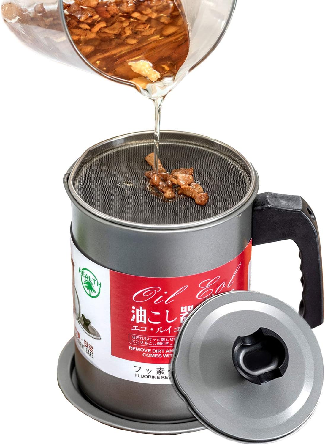PARACITY Bacon Grease Container with Strainer, 1.4L Oil Keeper Storage Can with Stainless Steel Fine Strainer for Kitchen Cooking Storing Fats Frying Oils