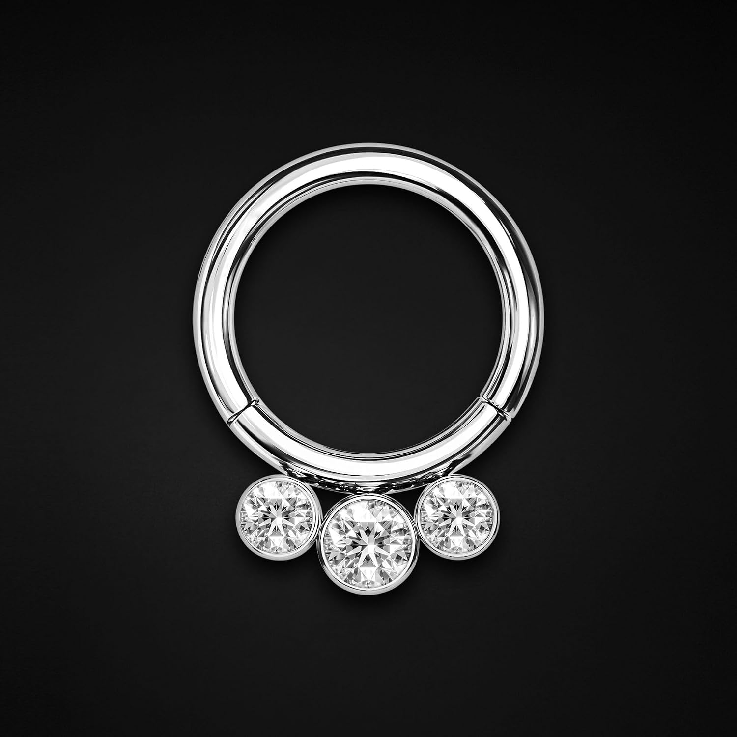 Titanium Clicker Ring with Gemstones Bezel Set, Piercing Hoop Daith Nose Clicker Septum Jewelry Piercing