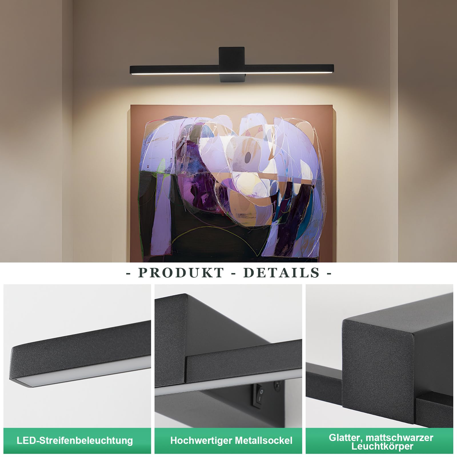 LED Spiegelleuchte Badezimmer 40cm, Badbeleuchtung IP20, 12W 960 Lumen, Badleuchte Aluminium, Neutrales Licht 4000K, Schwarz (Schwarz, 40cm)