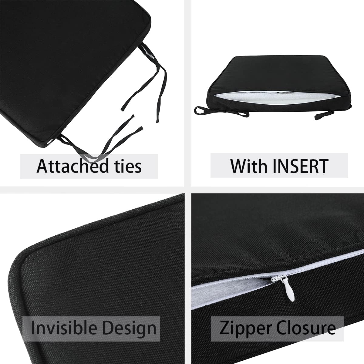 FUNHOME Outdoor Chair Cushions 18x18 Inch,Set of 2,Water Resistant Chair Pads with Ties,Square Seat Cushion 18"x18"x2.5",Patio Chair Cushion for Garden,Backyard Furniture(Black)