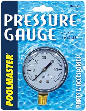 Poolmaster 36670 Pressure Gauge for Swimming Pool or Spa Filter, 1/4-Inch, Bottom Mounted Thread