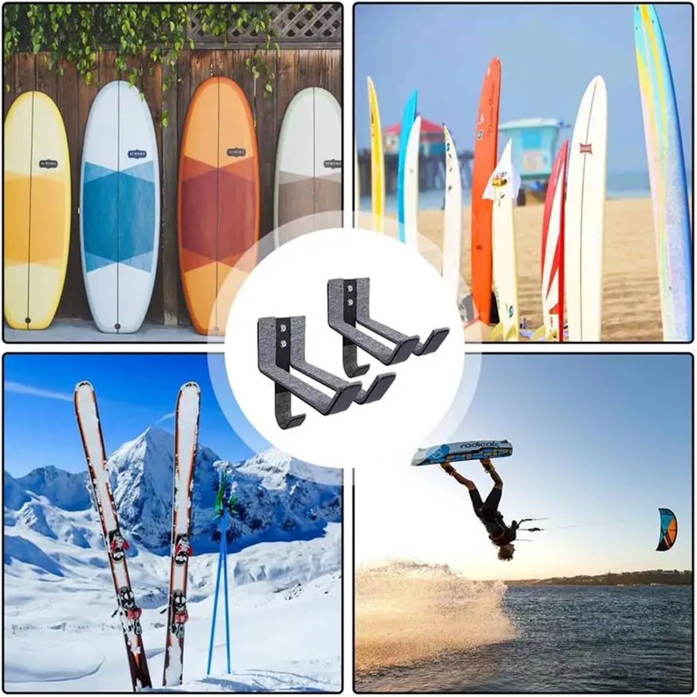 1 Pair Wall Mounted Surfboard Rack Snowboard Rack Hanger Wall Mounted Storage Rack for Skateboard Snowboard Surfboard for Indoor Outdoor