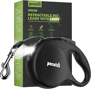 Pecute Hundeleine 8m, Rollleine für Hunde mit LED-Licht, 360° Verknotungsfreier verlängerter Leine, Wiederaufladbarem, Rutschfestem Griff und Schnellbremsknopf, für Große bis zu 50 kg Gewicht