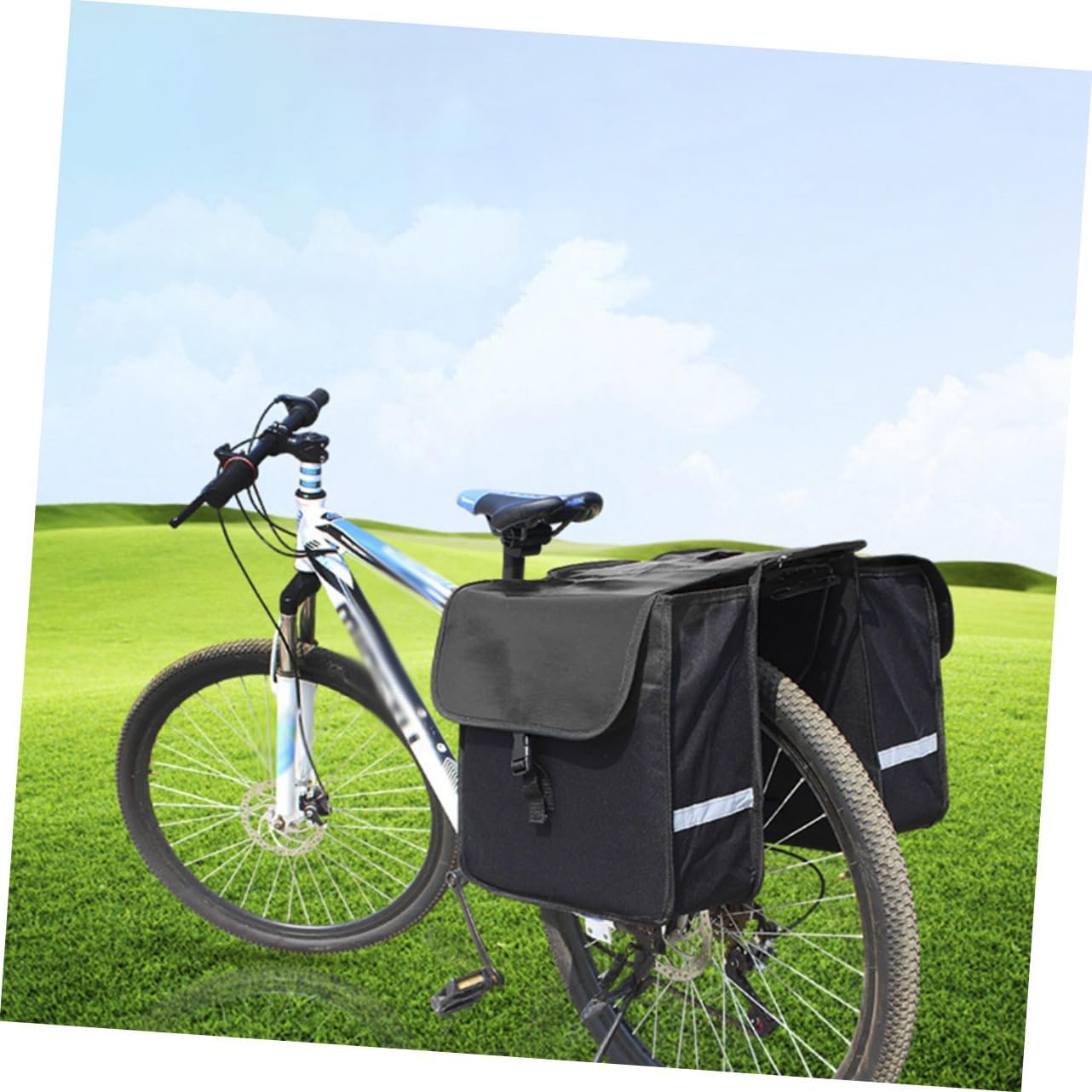 Bike Saddle Bag Pannier Bike Bag Rear Shelf Reflective Stripe Expandable Compartment